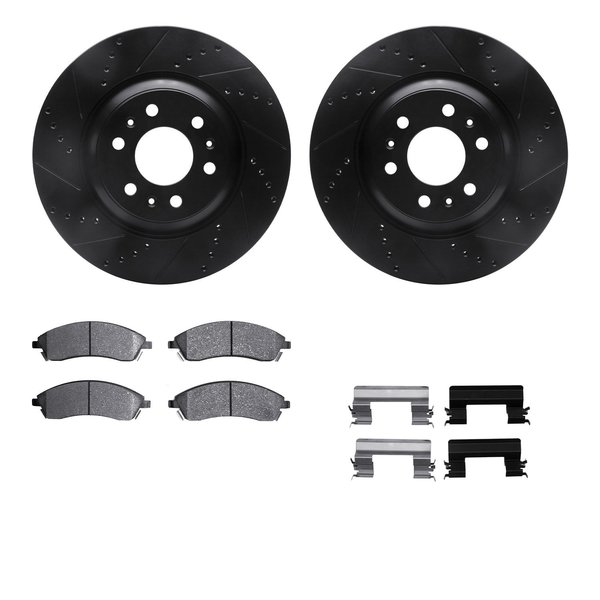 Dynamic Friction Co 8312-46035, Rotors-Drilled, Slotted-BLK w/ 3000 Series Ceramic Brake Pads incl. Hardware, Zinc Coat 8312-46035